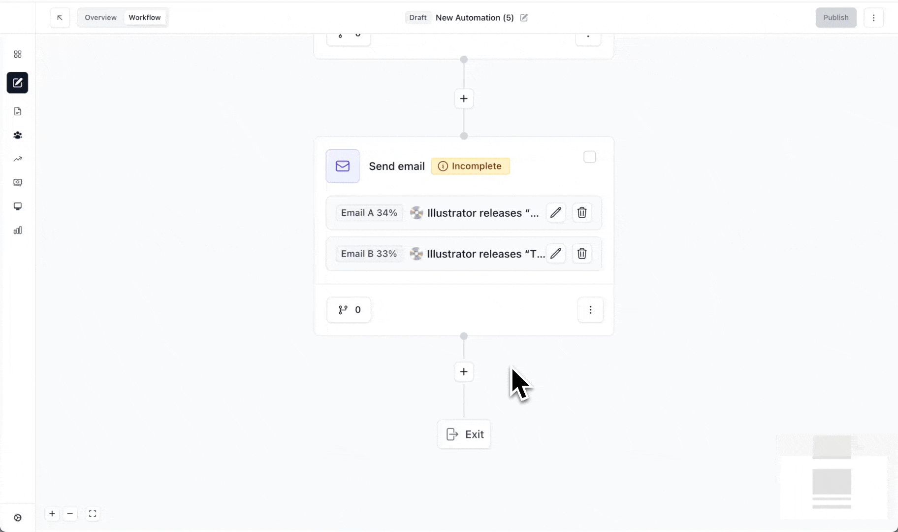 beehiiv automation workflow with multi-split branch
